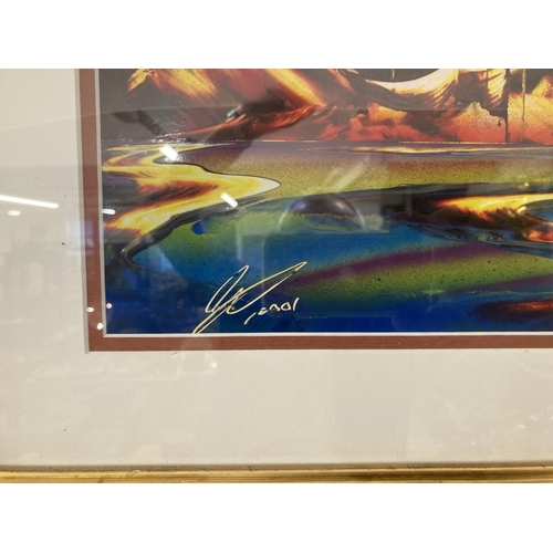 230 - Art: Oil on paper, spray paint contemporary mid-70s sci-fi art. Framed under glass. Signed lower lef... 