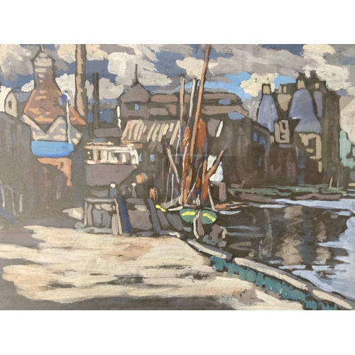 251 - Frank Sully (1898-1992): A dockyard scene, gouache. Signed and dated lower left 'FRANK SULLY-24', 22... 