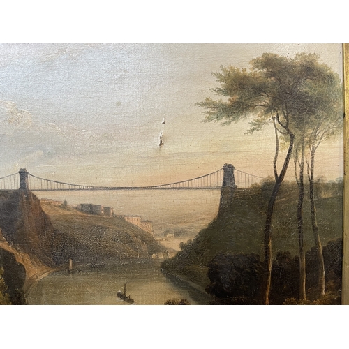 275 - Pictures: English school circa 1850-1800, ''Clifton Suspension Bridge'' oil on canvas. Unsigned with... 