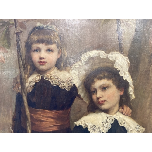 280 - Charles Palmer Downing RA (1847-1902): Romantic School oil on canvas full length portrait of two sis... 