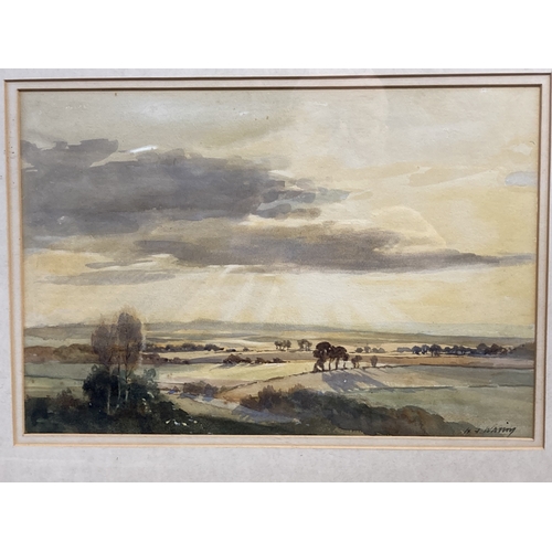 311a - H. J. Waring: Early 20th cent. Watercolour landscape with shadows and setting sun, signed lower righ... 