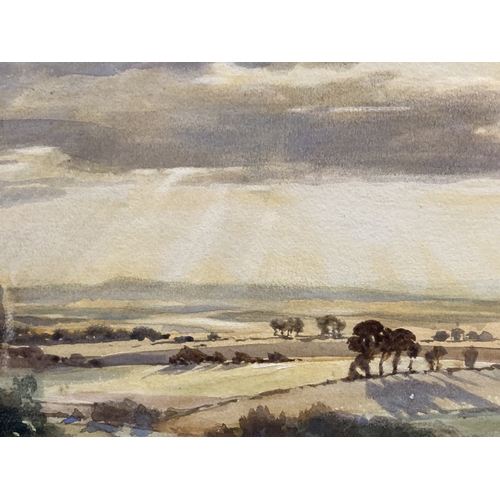 311a - H. J. Waring: Early 20th cent. Watercolour landscape with shadows and setting sun, signed lower righ... 