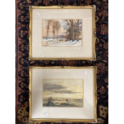 311 - H. J. Waring: A winter landscape river scene, signed lower right, framed under glass. Sight size 33c... 