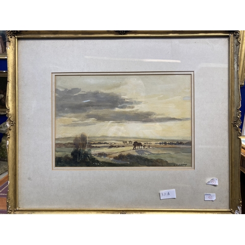 311a - H. J. Waring: Early 20th cent. Watercolour landscape with shadows and setting sun, signed lower righ... 