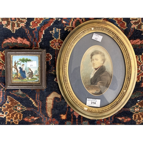 316 - Art: Watercolour Fred Haines 1850 portrait of a gentleman signed lower left in an oval gilt frame. P... 