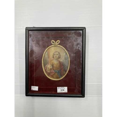 319 - Russian School: Oil on copper circa 1800 The Archangel Michael indistinctly inscribed in Cyrillic al... 