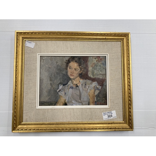 323 - Oil On Canvas: Portrait of a young girl head and shoulders impressionist Russian school 1961. Signed... 