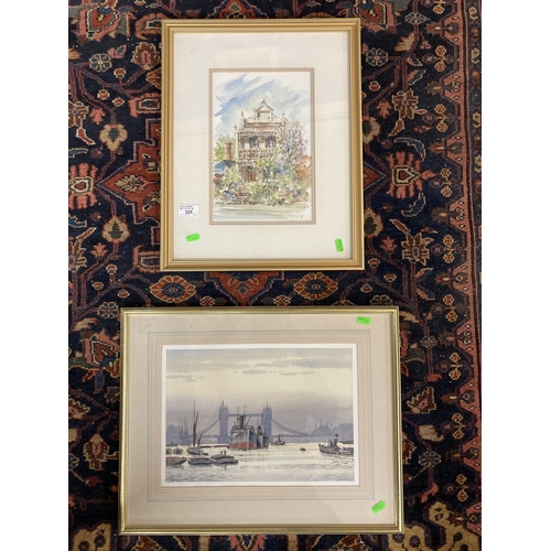 325 - Artwork: Two watercolours, 'The Thames at Tower Bridge' and 'Cecil Street, South Melbourne', both la... 