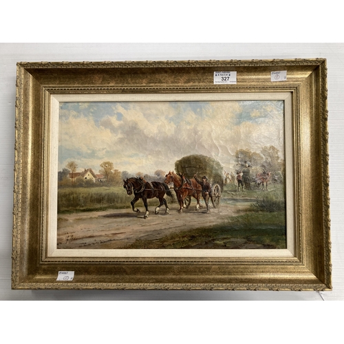 327 - I. Gallat 19th century oil on canvas 'The Hay Carts' signed I. Gallat lower left, within gilt frame ... 