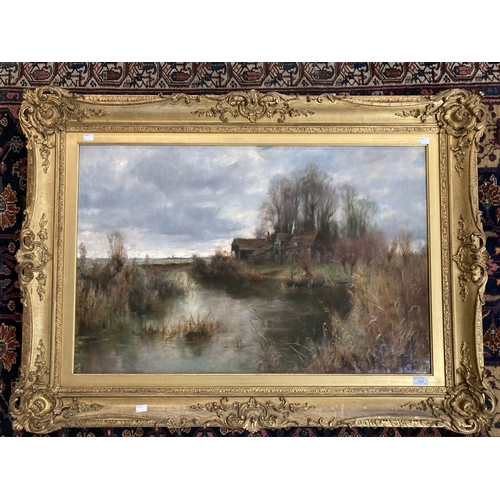 328 - Valentine Davis RBA (1854-1930): British School landscape in the Fens with a cottage on the banks of... 