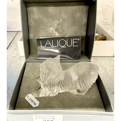 350 - Glass: Lalique 'Super Boy, Yorkshire Terrier' #11747.
CONDITION: As new in original box, 10cms.... 