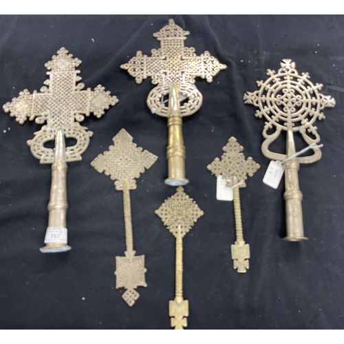 357 - Religious Artefacts: Ethiopian processional Coptic crosses. Orthodox Christian blessing decorations ... 