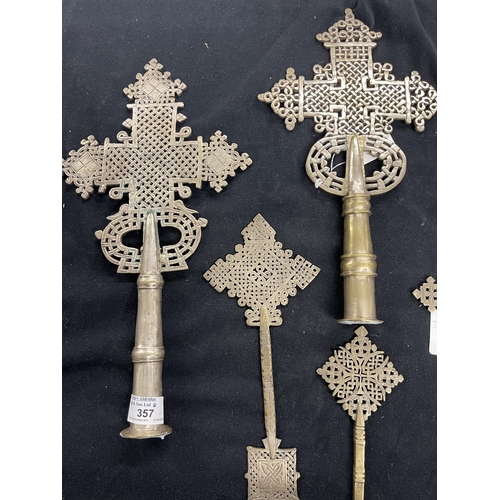 357 - Religious Artefacts: Ethiopian processional Coptic crosses. Orthodox Christian blessing decorations ... 