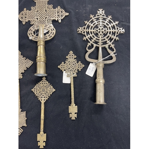 357 - Religious Artefacts: Ethiopian processional Coptic crosses. Orthodox Christian blessing decorations ... 