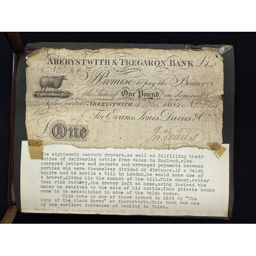 382 - Numismatics: An early 19th century one pound note, issued by the Aberystwith & Tregaron Bank, Ca... 