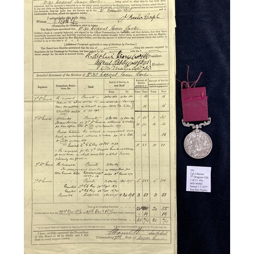 437 - Medals: VICTORIAN ARMY LONG SERVICE & GOOD CONDUCT MEDAL, awarded to Cpl. James Baxter 7th Drago... 