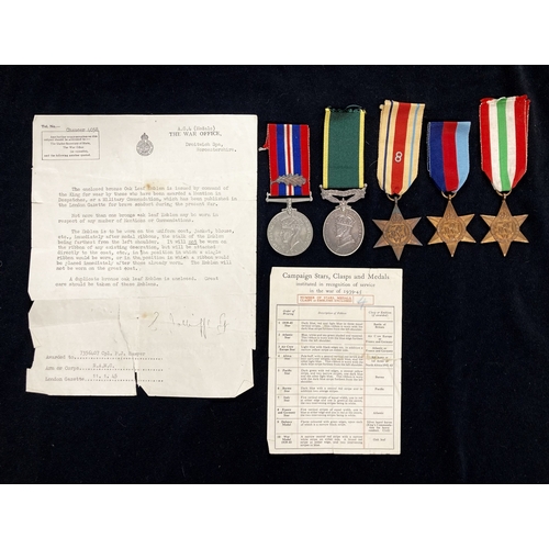 440 - Medals: World War Two Group of Five to Cpl P.J. Sawyer Africa Star 8th Army Clasp, Italy 39/45 Stars... 