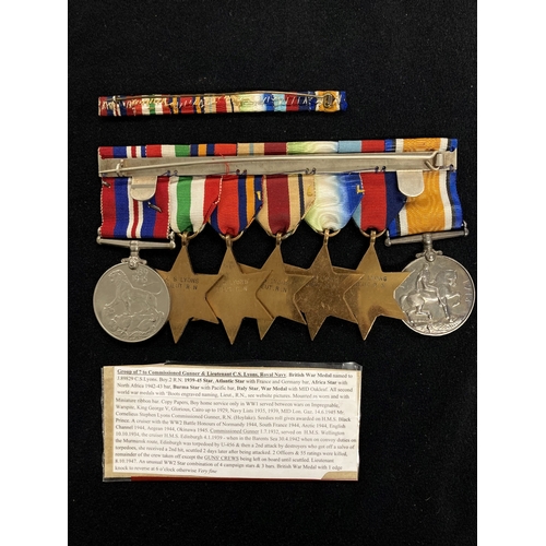 455 - Medals: Group of Seven to Commissioned Gunner and Lieutenant C.S. Lyons Royal Navy. British War Meda... 