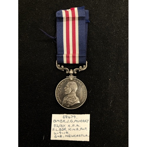 459 - Medals: WWI Military Medal to 68479 P/L/BDR John George Murray Royal Horse Artillery and Royal Field... 