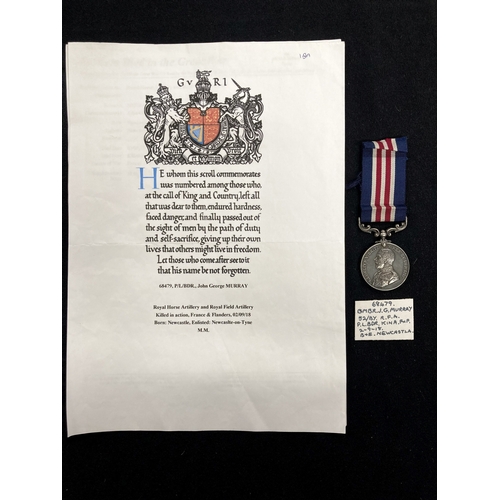 459 - Medals: WWI Military Medal to 68479 P/L/BDR John George Murray Royal Horse Artillery and Royal Field... 