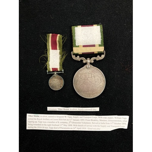 462 - Medals: Tibet Medal in silver named to Sergeant W. Tapp Supply and Transport Corps with copy papers ... 