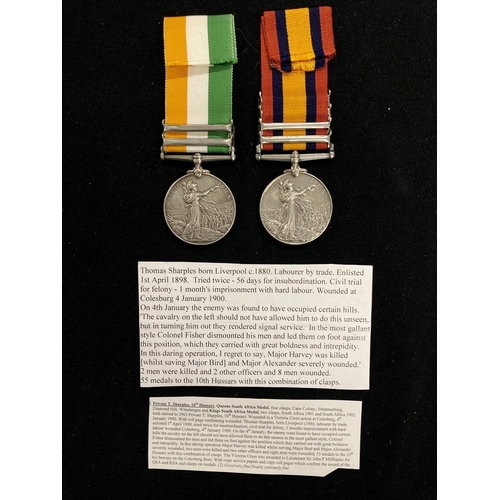 464 - Medals: Queens and Kings South Africa Medals, a pair to 3963 Private T. Sharples 10th Hussars. QSA w... 