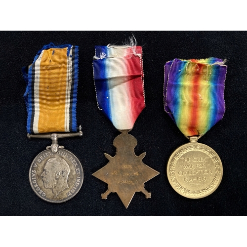 467 - Medals: WW1 1914 -15 Trio to Private L. Collins 10815 Glos Regt with a folder of paperwork.