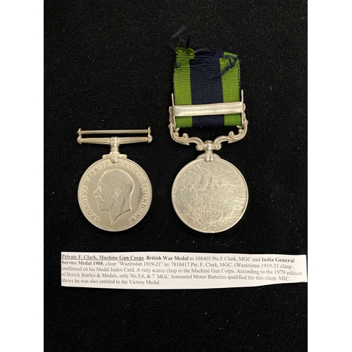 471 - Medals: Machine Gun Corps Pair British War Medal Pair to 108405 Pte F. Clark and India General Servi... 