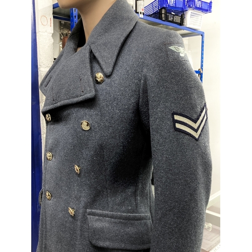 474 - Militaria: RAF Corporal's greatcoat, cap and mannequin.