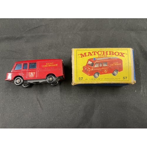 488 - Toys: A Matchbox Series Kent Fire Brigade fire engine, number 57a, by Lesney, c.1970, in original bo... 