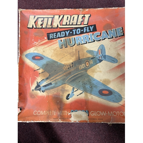 489 - Toys: Model aeroplanes Boeing B247 18½ inch wingspan, a Keilkraft Hurricane 19½ inch wingspan boxed,... 