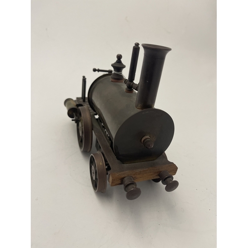 505 - Train Model: Railway interest scratch-built copper and brass model of an early 19th-century steam lo... 