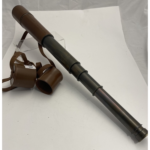 554 - Telescope: Broadliant and Clarkson and Co 4 draw telescope. Mid-century with leather care. Good over... 