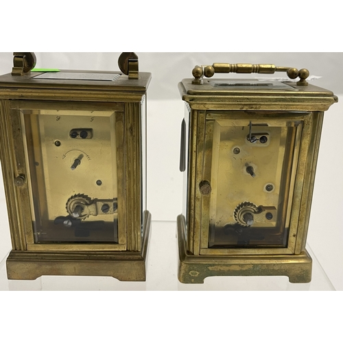 564 - Clocks: A brass cased carriage timepiece with enamel dial, retailers name of B.Leefe & Sons, Mal... 