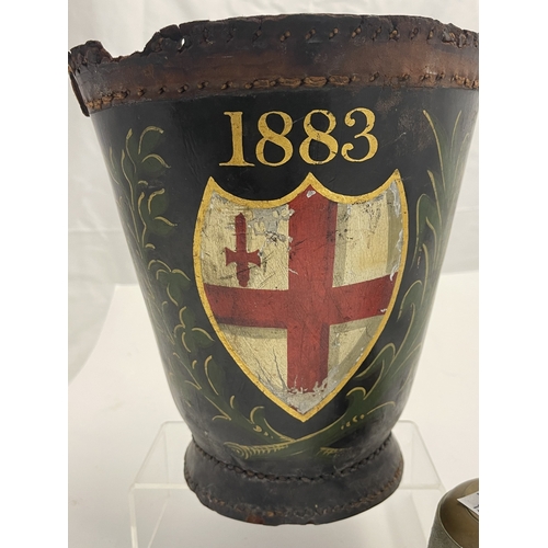 565 - Firefighting Memorabilia: 19th century leather fire bucket decorated with the City of London shield ... 