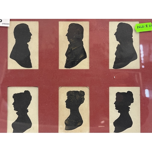 576 - Artwork: The Starbuck family of Nantucket; a set of six silhouettes, later framed as one, of 18th an... 