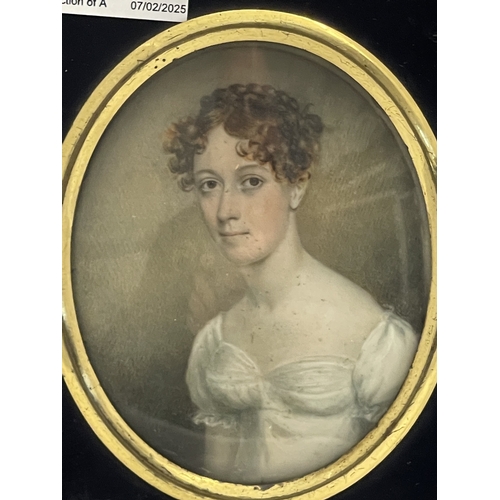 582 - Decorative Arts: The Starbuck family of Nantucket; a watercolour on ivory portrait miniature of 'a d... 