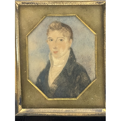 583 - Decorative Arts: The Starbuck family of Nantucket; a watercolour portrait miniature on card of a you... 