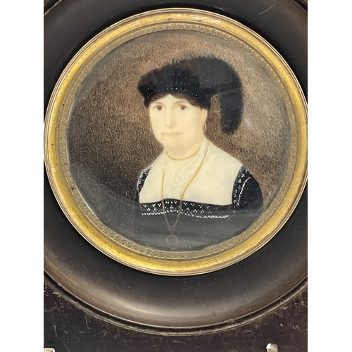 586 - Decorative Arts: The Starbuck family of Nantucket; a watercolour on ivory portrait miniature of a yo... 