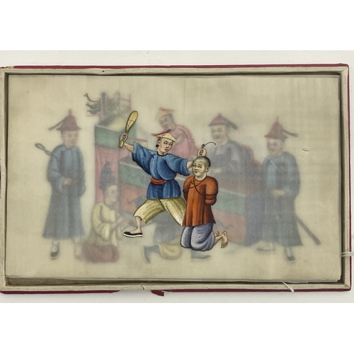 596 - Oriental: A set of ten early 20th century Chinese watercolours on pith paper depicting scenes of tor... 