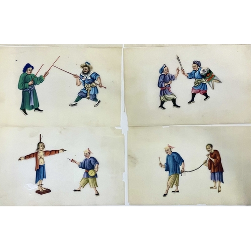 596 - Oriental: A set of ten early 20th century Chinese watercolours on pith paper depicting scenes of tor... 