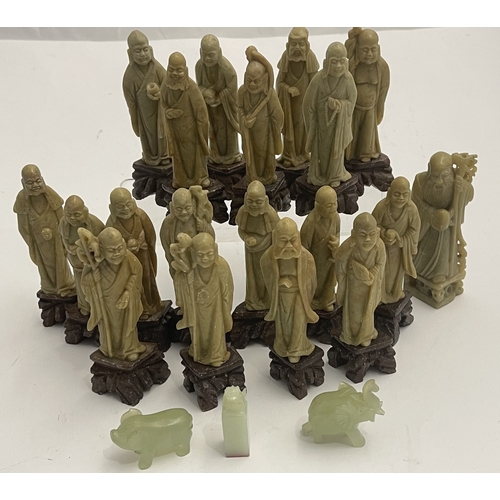 604 - Oriental: A set of carved soapstone figures depicting the eighteen Buddhist Arhats, each around 12cm... 