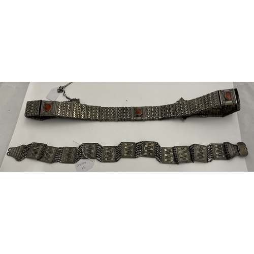 620 - Tribal Bedouin - Saudi: Men's belt set with twenty panels clasp, five carnelians, and another with e... 