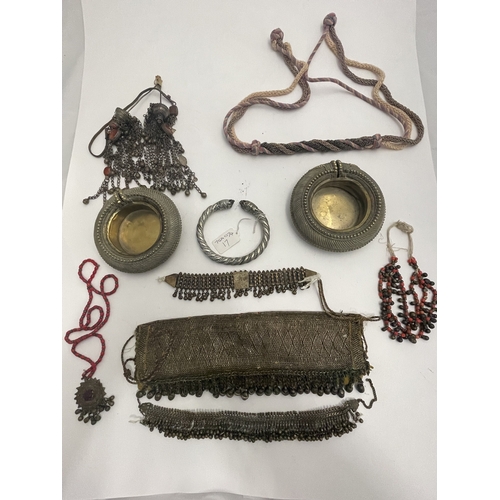 624 - Tribal Bedouin - Saudi: Jewellery bangles x 2, snake bangle plus other misc. items.