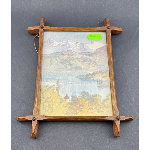 676 - Artwork: An oak framed watercolour of a lake scene by Charles John Shore, 3rd Baron Teignmouth, 16cm... 