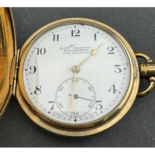 722 - Watches: A gold plated 'Everite' half hunter pocket watch, a late Victorian silver mounted crocodile... 