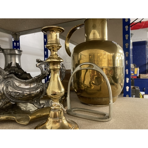 78 - Metalware: Collection, including French brass stoker, foot warmer, Louis XV plated planter, etc. (7)... 