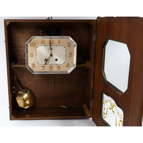 Clocks: Art Deco walnut cased chiming clock, canted rectangular dial ...