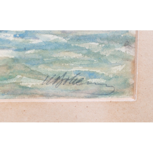 18 - Artwork: early 20th century muted watercolour of a Red Star Line two funnel ship in harbour by a tug... 