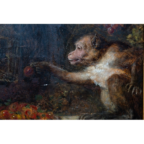22 - Artwork: English School, attributed to George Lance (1802-1864), oil on board of a monkey stealing f... 